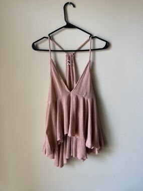 Urban Outfitters Dusty Rose Ribbed Ruffle Tank Top